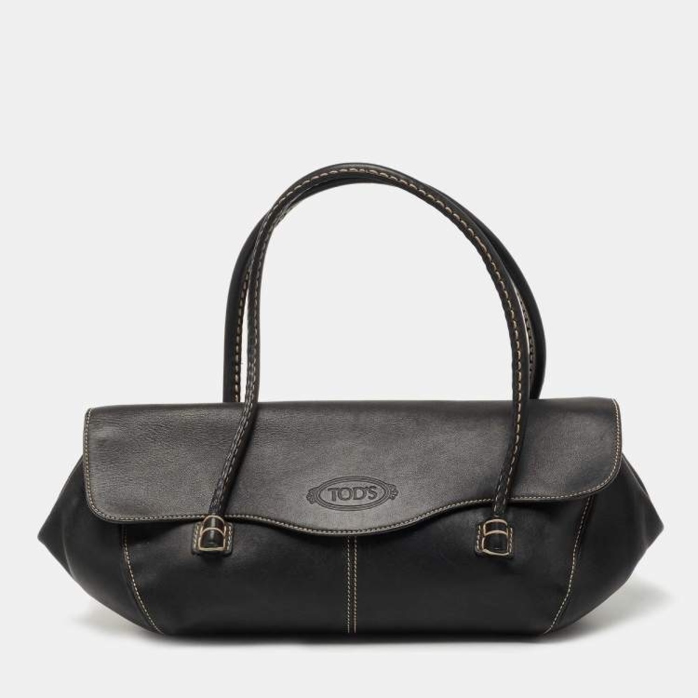 Tod's baguette Black Leather Flap Satchel
